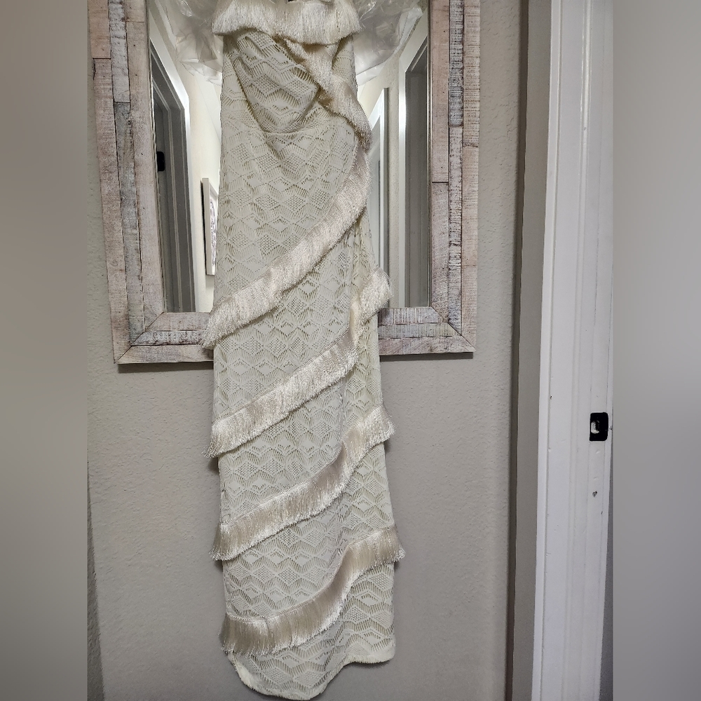 Patbo Crochet Strapless Fringe Trim Maxi Dress - Picture 13 of 14